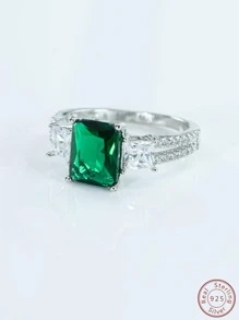 Anillo zirconia cúbica adorno plata esterlina - Verde - Ver 1