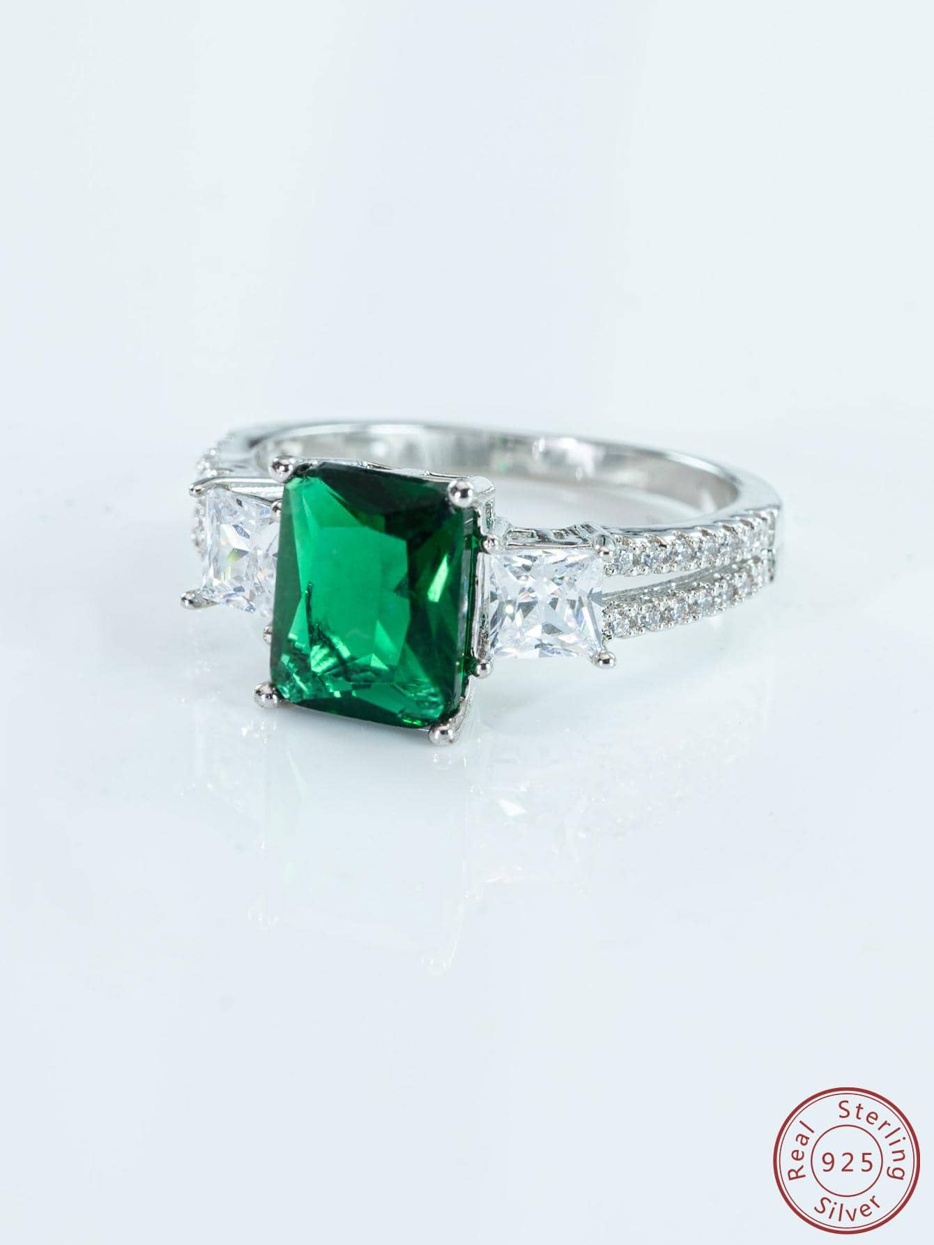 Anillo zirconia cúbica adorno plata esterlina - Verde - Ver 1