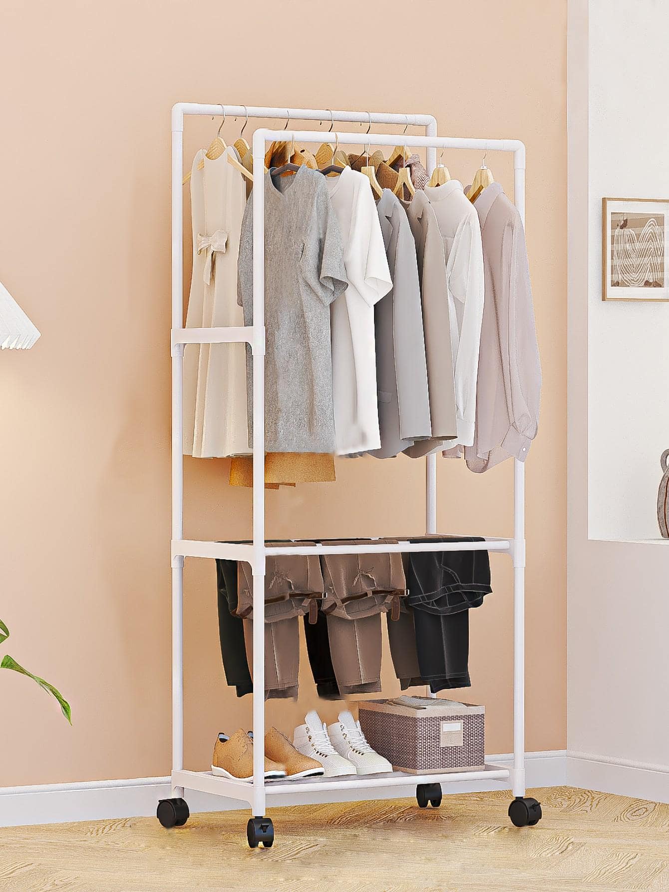 1pc Multi-function Clothes Storage Rack - White - View 1