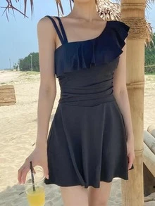 Bañador una pieza ribete con fruncido - Negro - Ver 4