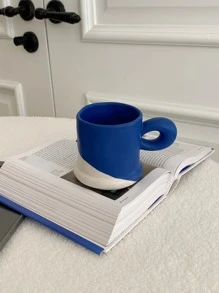 1 cană ceramică la modă, cu blocuri de culori, albastru Klein, ceașcă de cafea drăguță cu model contrastant cu puncte de susan, potrivită pentru casă, restaurant, cadou - Albastru - Vizualizare 3