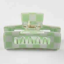 Checkered Pattern Hair Claw Elegant - Green - View 3