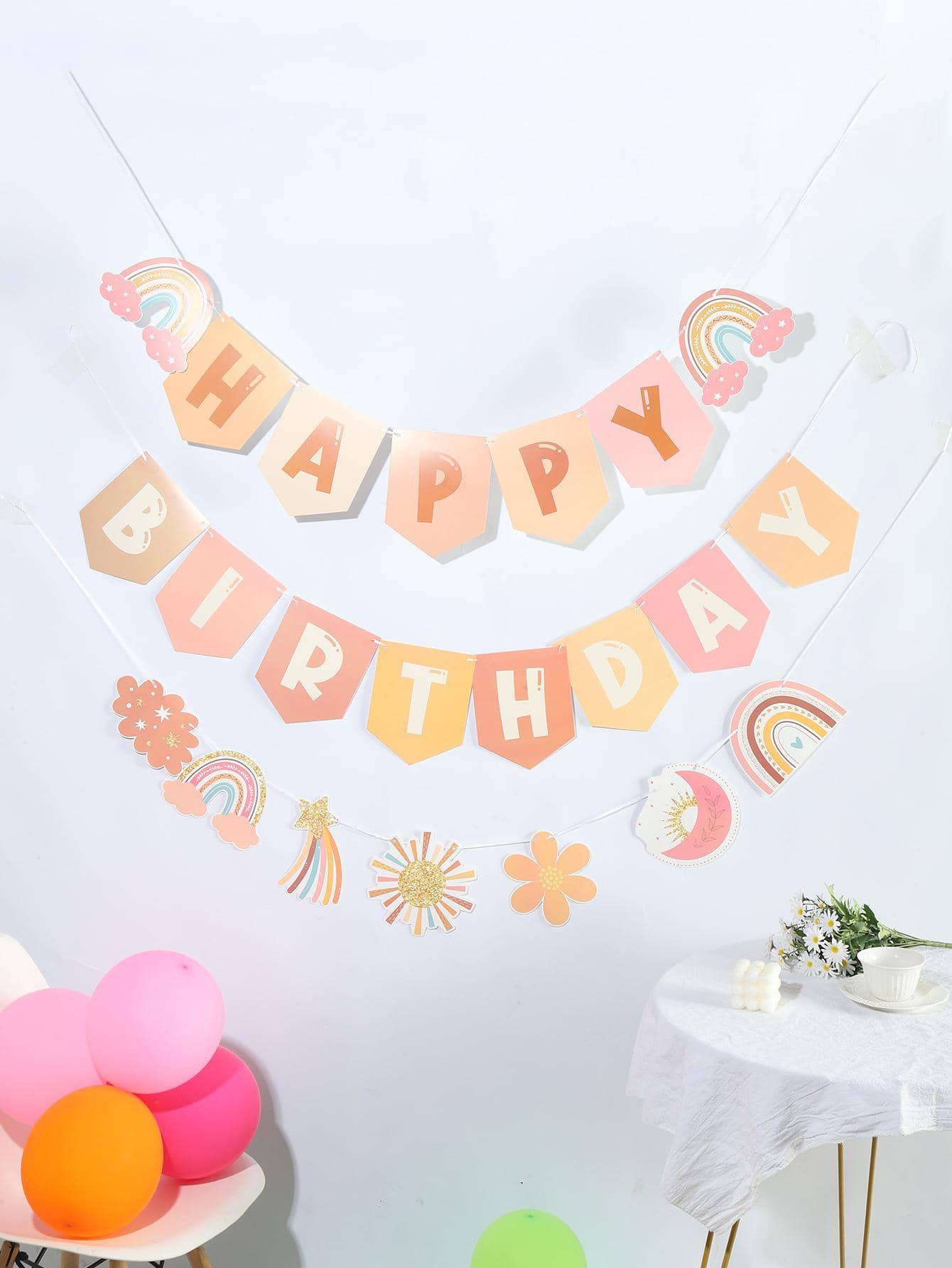 1set Rainbow & Letter Graphic Pull Flag - Multicolor - View 1