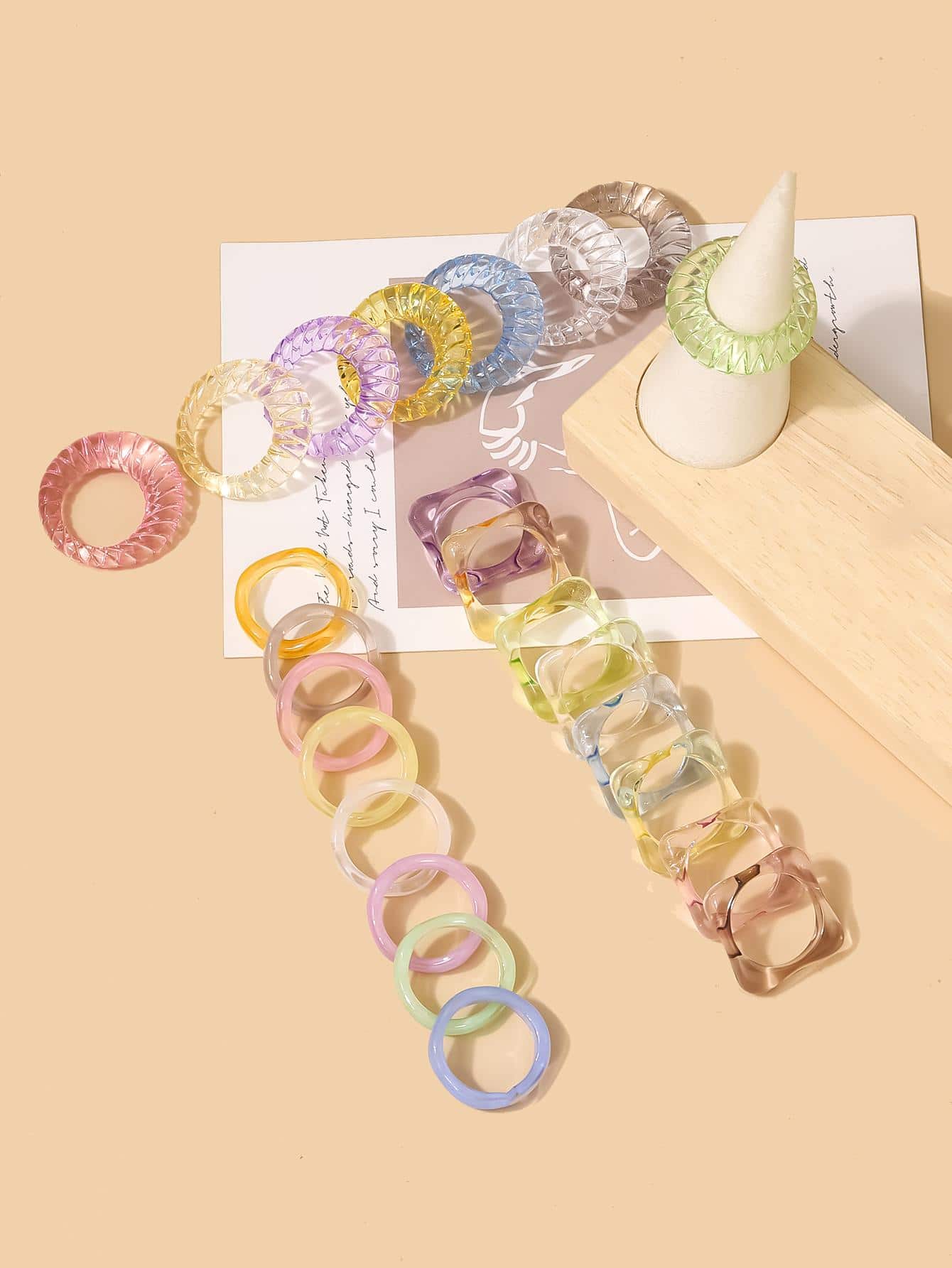 8入組/套極簡素色戒指 - 彩色 - 查看 1