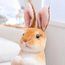1入組24cm逼真兔子毛絨玩具迷人長款耳朵站立兔子填充柔軟動物玩偶適用於兒童 - 棕色 - 查看 2
