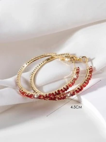 1對時尚銅圈耳環，鑲嵌方形紅色、綠色、金色、黑色或多彩立體氧化鋯石，適合日常穿戴，豪華高端派對禮物 - 紅色 - 查看 5