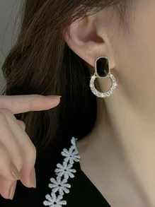 水鑽裝飾耳環 - 黑色 - 查看 3