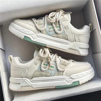 男士字母圖案前綁帶滑冰運動戶外帆布鞋