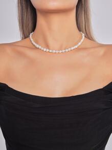 1 chiếc vòng cổ bạc sterling đính hạt ngọc trai giả thanh lịch dành cho phụ nữ làm quà tặng sinh nhật, trang sức cưới, trang sức cô dâu - trắng - Xem 3