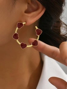 Bông tai vòng cổ trang trí trái tim - Màu Đỏ Sâu - Xem 2