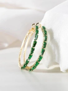 1pair Fashionable Copper Earrings With Inlaid Graduated Square Cut Zirconia In Red, Green, Gold, And Black Colors For Women, Suitable For Daily Wear, Luxurious High-End Party And Gift Giving - Green - View 4