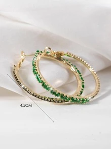 1pair Fashionable Copper Earrings With Inlaid Graduated Square Cut Zirconia In Red, Green, Gold, And Black Colors For Women, Suitable For Daily Wear, Luxurious High-End Party And Gift Giving - Green - View 5