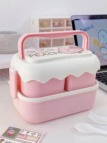 1 cái Hộp cơm trưa nhiều lớp hai tông màu với bộ đồ ăn - Hồng - Xem 1