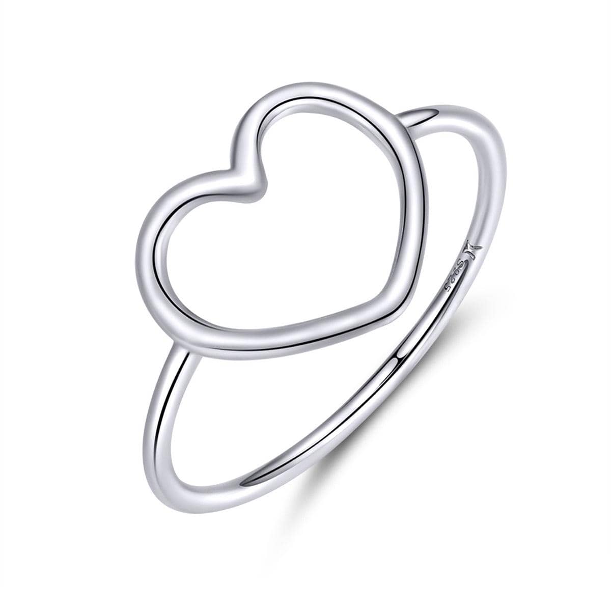 1 Bạc Đơn Giản Tối Giản Trái Tim Ngón Tay Cho Nữ, Nhẫn Nữ Cưới Đính Hôn Tuyên Bố Trang Sức - Bạc - Xem 1