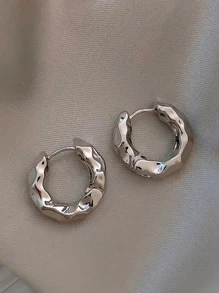 Pendientes de aro con textura diseño - Plateado - Ver 4