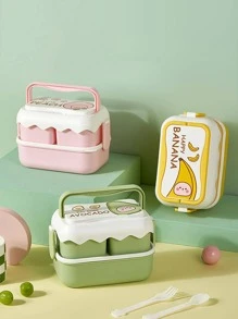 1 cái Hộp cơm trưa nhiều lớp hai tông màu với bộ đồ ăn - Màu vàng - Xem 3