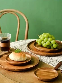 1pc Round Wooden Tray