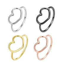 1 Bạc Đơn Giản Tối Giản Trái Tim Ngón Tay Cho Nữ, Nhẫn Nữ Cưới Đính Hôn Tuyên Bố Trang Sức - Bạc - Xem 2