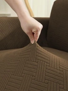 1pc Solid Color Sofa Slipcover & 1pc Cushion Cover Without Filler, Modern Polyester Stretch Sofa Slipcover For Home - Khaki - View 6