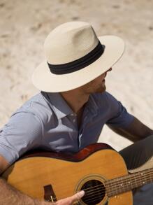 Men Tape Decor Straw Hat Casual