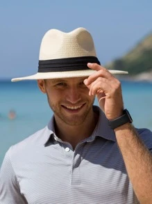 Men Tape Decor Straw Hat Casual