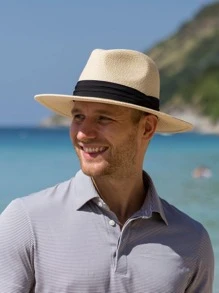 Men Tape Decor Straw Hat Casual