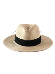 Men Tape Decor Straw Hat Casual
