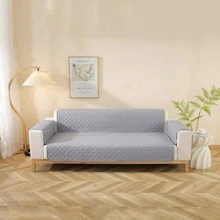 1pc Solid Color Sofa Towel, Modern Polyester Non-slip Towel Cover For Home - Grey - View 1