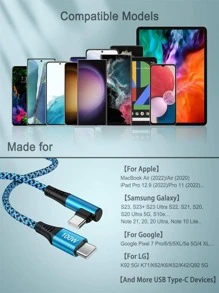 100w USB C Cable Right Angle, C-Type Super Fast Charging Cord 90 Degree USBC To USBC Power Wire Compatible With Galaxy S23 S22 S21 A25 A15 A14 A13 A03s; Pixel 8, 8 Pro, 7A, 7 Pro, Apple IPad 10th Generation, IPad Pro Gen6, IPad Mini 6th, MacBook Pro/Air M2 2022-2Pcs - Nhiều màu - Xem 7