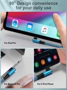 100w USB C Cable Right Angle, C-Type Super Fast Charging Cord 90 Degree USBC To USBC Power Wire Compatible With Galaxy S23 S22 S21 A25 A15 A14 A13 A03s; Pixel 8, 8 Pro, 7A, 7 Pro, Apple IPad 10th Generation, IPad Pro Gen6, IPad Mini 6th, MacBook Pro/Air M2 2022-2Pcs - Nhiều màu - Xem 6