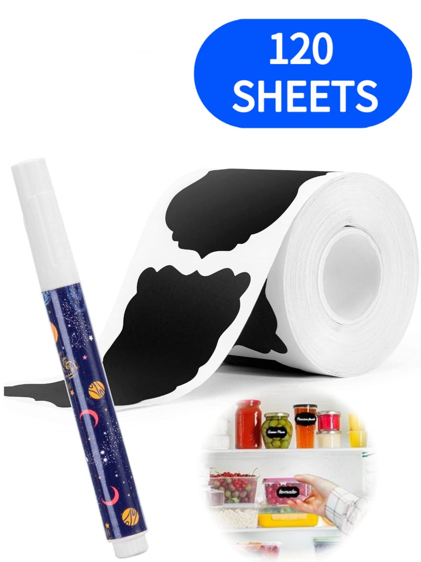 120Pcs Chalkboard Labels Sticker Pantry Storage Removable Blackboard Sticker Label for Kitchen Jars - 款式B - 查看 1