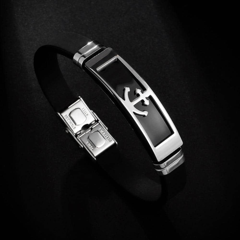 Men Anchor Detail Bangle Silica Gel Black - Black - View 1