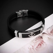 Men Anchor Detail Bangle Silica Gel Black - Black - View 5