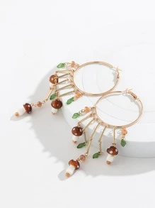 1對波西米亞鋅合金蘑菇和樹葉流蘇耳墜適合女士日常裝飾 - 彩色 - 查看 5