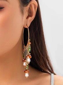 1對波西米亞鋅合金蘑菇和樹葉流蘇耳墜適合女士日常裝飾 - 彩色 - 查看 3