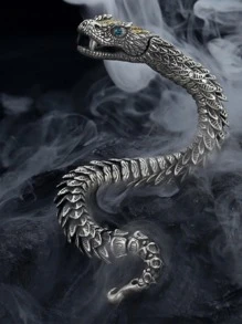 嘻哈蛇設計手鍊，適合男士女士，日常裝飾，打造時尚外觀 - 復古銀色 - 查看 1