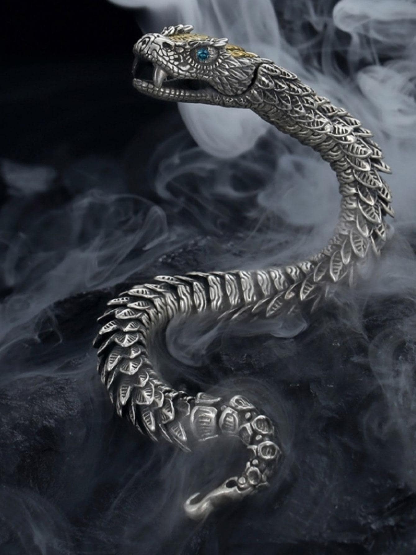 嘻哈蛇設計手鍊，適合男士女士，日常裝飾，打造時尚外觀 - 復古銀色 - 查看 1