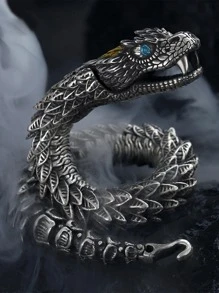 嘻哈蛇設計手鍊，適合男士女士，日常裝飾，打造時尚外觀 - 復古銀色 - 查看 3