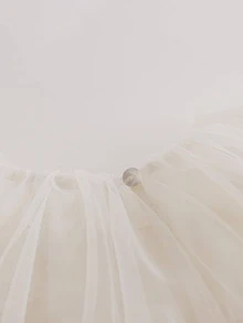 MARC&JANIE 少女甜美3D星星拼接圓領泡泡袖網紗舞會公主禮服，夏季 - 白色 - 查看 8