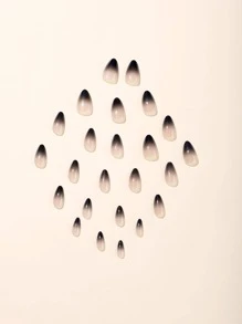 24 件短杏仁形按压指甲，渐变黑色指甲贴，1 件果冻凝胶，万圣节主题 - 彩色 - 查看 4