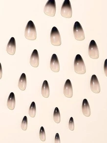 24 件短杏仁形按压指甲，渐变黑色指甲贴，1 件果冻凝胶，万圣节主题 - 彩色 - 查看 5