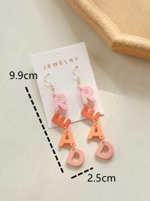 1pair Fashionable Color Block Letter Drop Earrings For Women For Daily Decoration - Pink - View 4