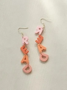 1pair Fashionable Color Block Letter Drop Earrings For Women For Daily Decoration - Pink - View 3