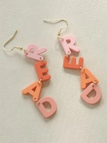1pair Fashionable Color Block Letter Drop Earrings For Women For Daily Decoration - Pink - View 2