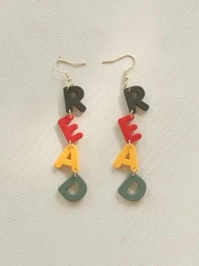 đôi bông tai khối chữ màu thời trang cho phụ nữ để trang trí hàng ngày - màu đen - Xem 4