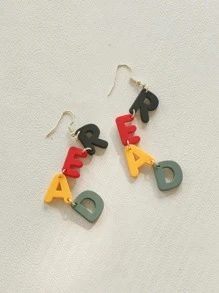 đôi bông tai khối chữ màu thời trang cho phụ nữ để trang trí hàng ngày - màu đen - Xem 1