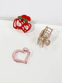 3 件装卡通熊和樱桃设计发爪发夹发夹发钳