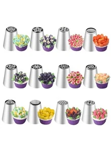 27 件/15 件俄罗斯糖霜裱花嘴套装，蛋糕装饰工具 DIY 烘焙糕点用品 - 銀色 - 查看 3