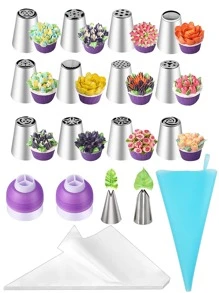 27 件/15 件俄罗斯糖霜裱花嘴套装，蛋糕装饰工具 DIY 烘焙糕点用品 - 銀色 - 查看 1