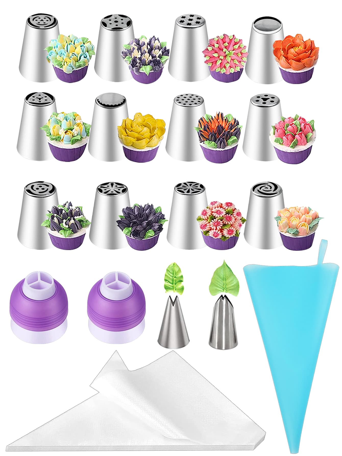 27 件/15 件俄罗斯糖霜裱花嘴套装，蛋糕装饰工具 DIY 烘焙糕点用品 - 銀色 - 查看 1